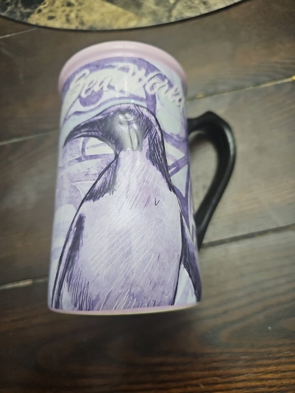 Sea World Penguin Coffee Cup Mug with 3-D Raised Purple Souvenir